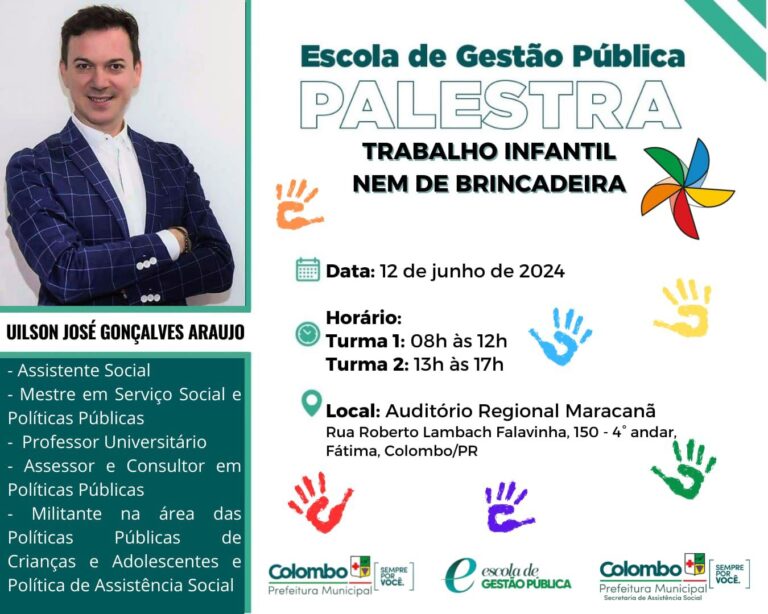Palestra sobre Trabalho Infantil, Nem de Brincadeira acontece no dia 12 de junho Palestra sobre Trabalho Infantil, Nem de Brincadeira acontece no dia 12 de junho